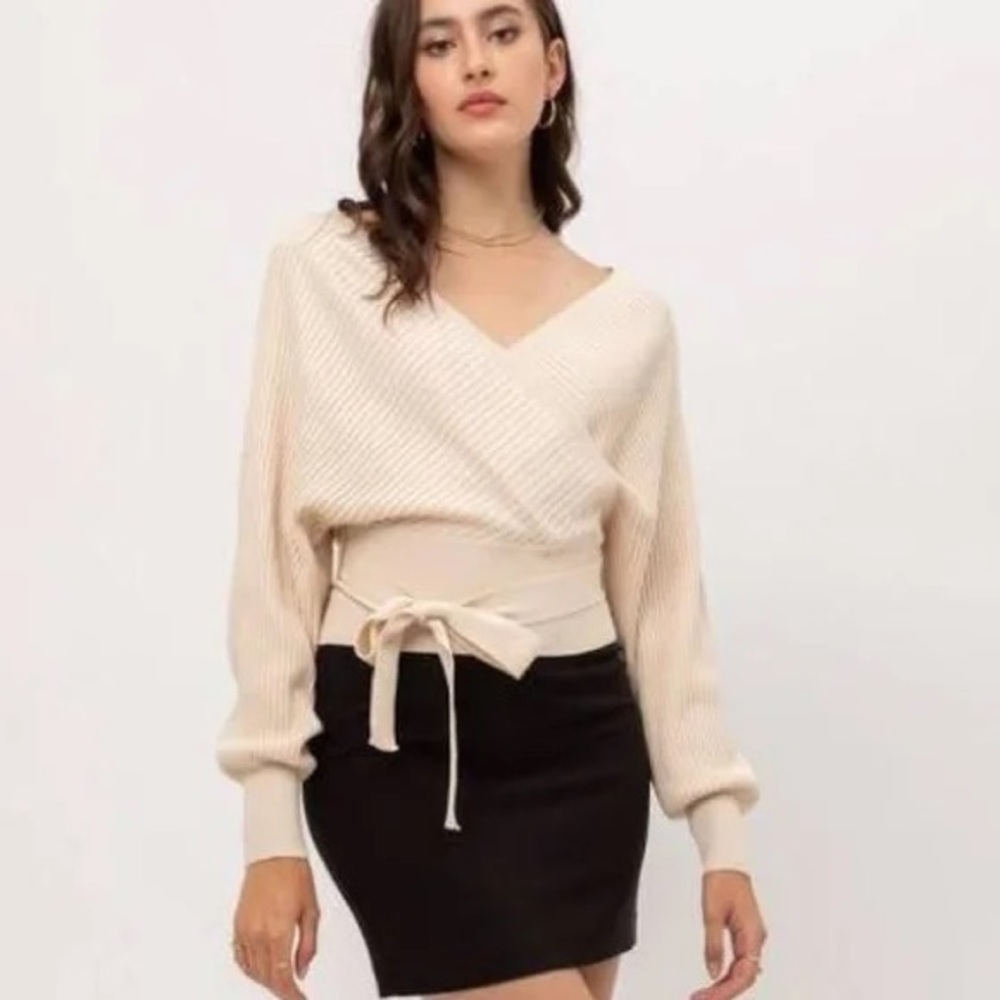 Love Trees Ribbed lightweight long sleeve sweater cream